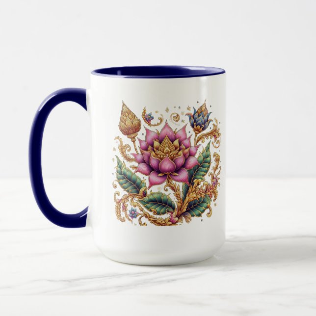Thai Motif Flower Large Combo Mug (Left)