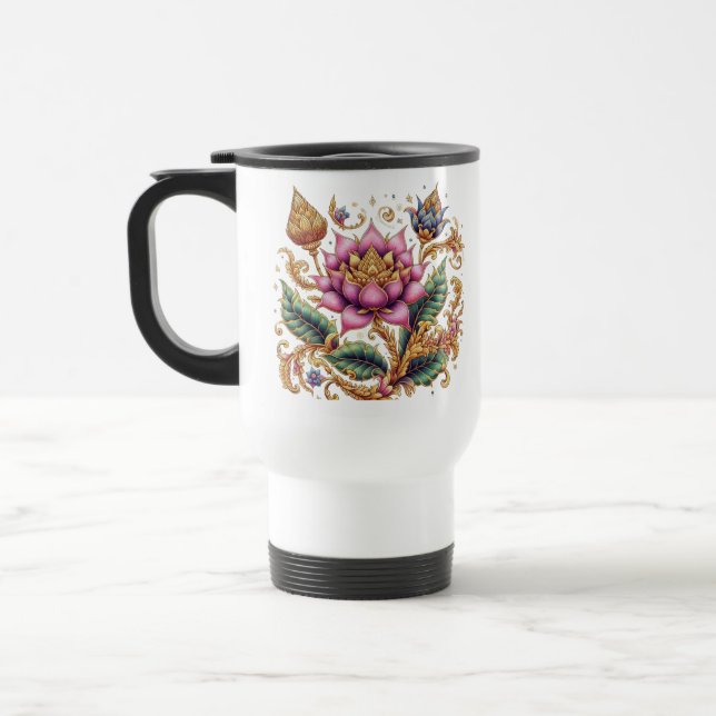Thai Motif Flower Travel Mug (Left)