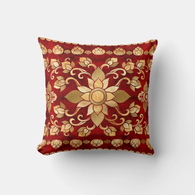 Thai Ornament - Gold and Red Cushion (Front)