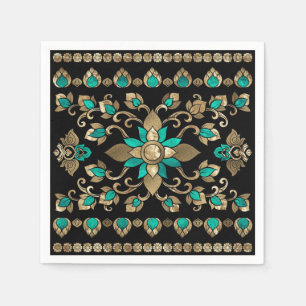 Thai Ornament - Gold and Teal Napkin