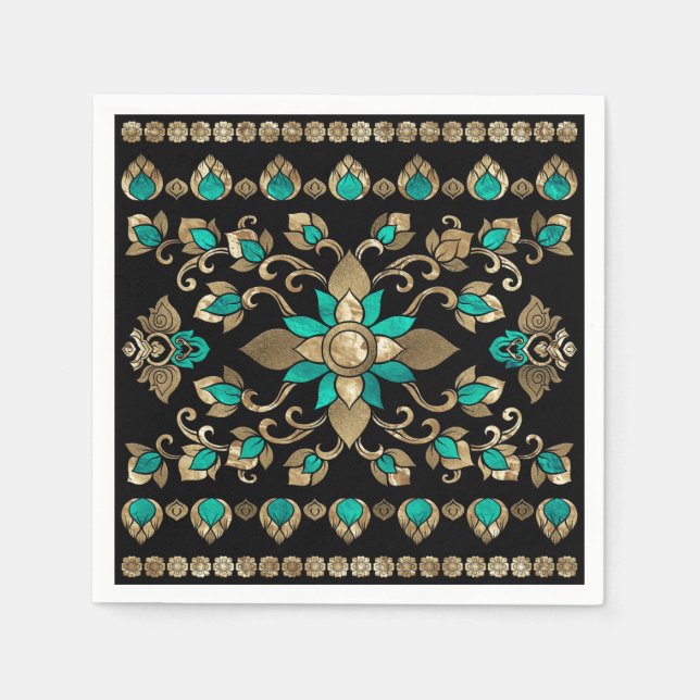 Thai Ornament - Gold and Teal Napkin (Front)