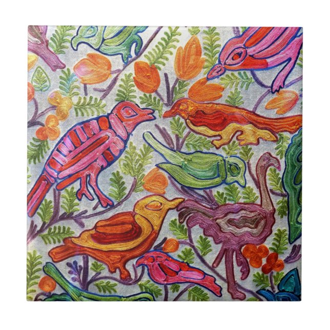 Thai  Ornamental Bird Painting Tile (Front)