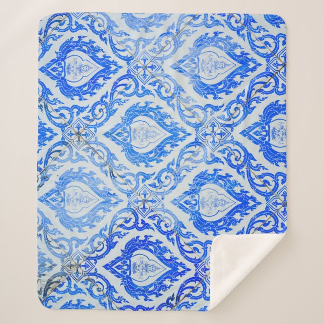 Thai pattern: ceramic tiled church. sherpa blanket (Front)