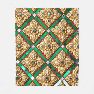 Thai pattern inside wall of Thai templethailand, a Fleece Blanket