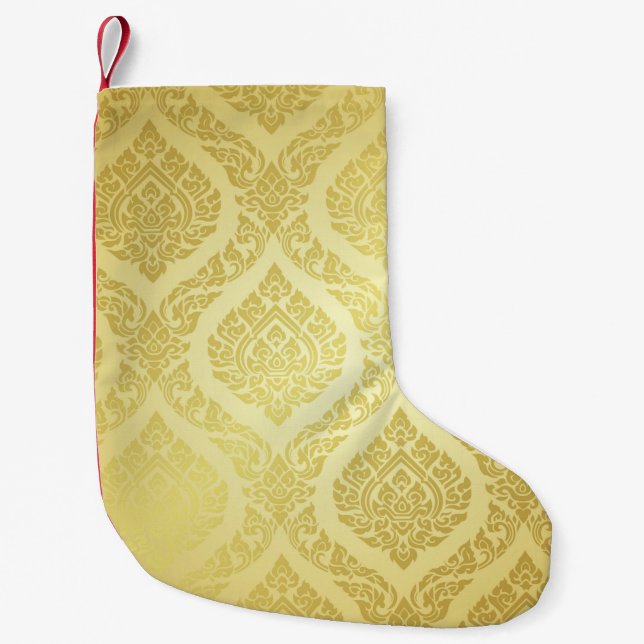 Thai Pattern supreme gold backgroundthai, pattern, Small Christmas Stocking (Front)