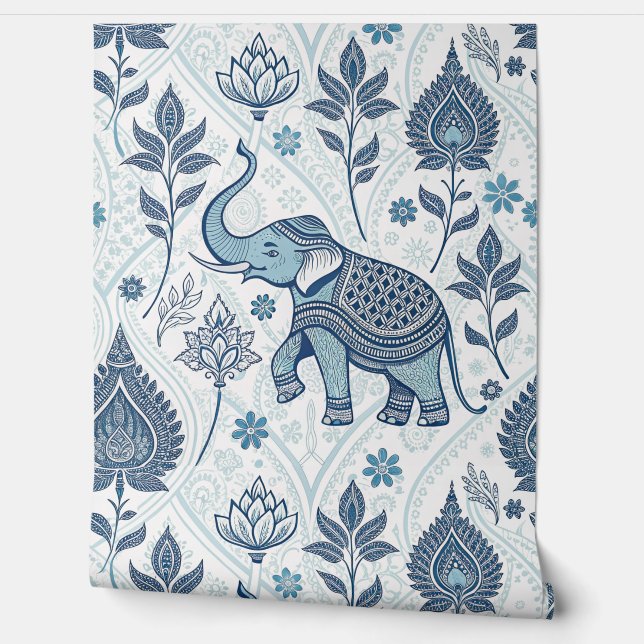 Thai pattern with pastel coloured elephant wallpaper (Unrolling)