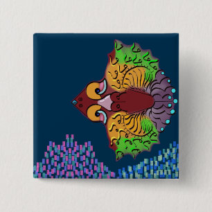 Thai Script Abstract Fish Art 2" Square Button