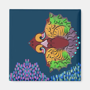 Thai Script Abstract Fish Art Square Magnet