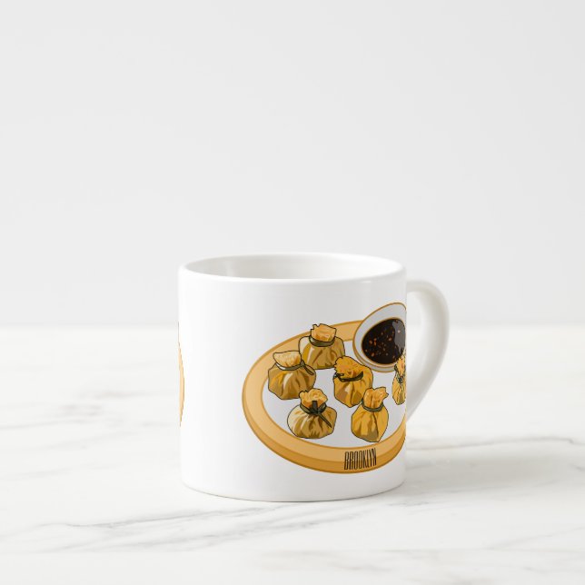 Thai shrimp purse cartoon illustration  espresso cup (Front Right)