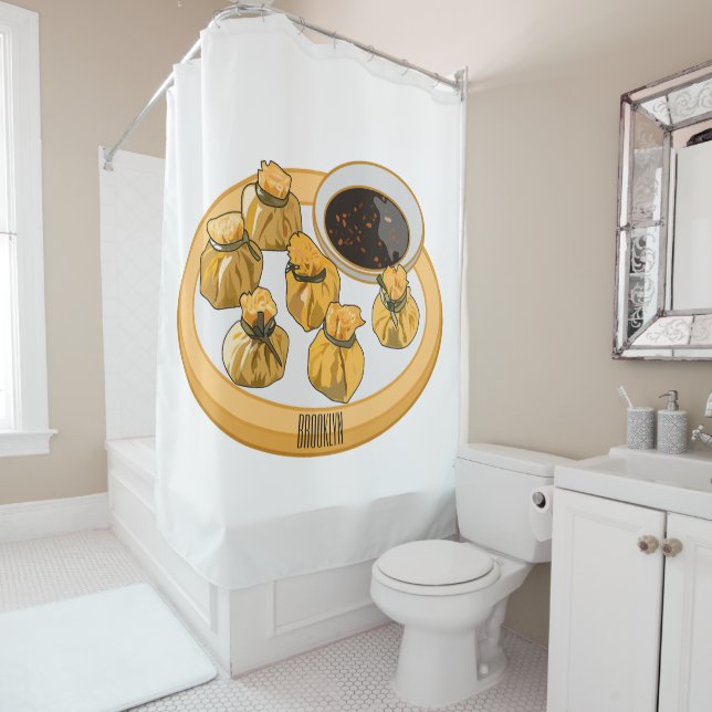 Thai shrimp purse cartoon illustration  shower curtain (In Situ)