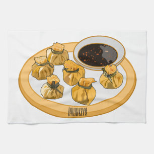Thai shrimp purse cartoon illustration tea towel