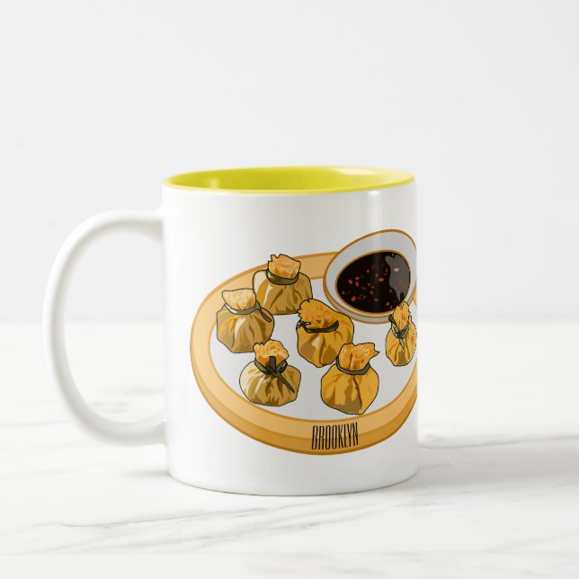 Thai shrimp purse cartoon illustration  Two-Tone coffee mug (Left)