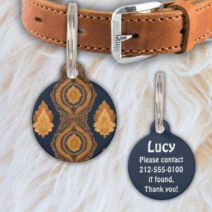 Thai Silk inspired Pattern in Gold Pet Tag