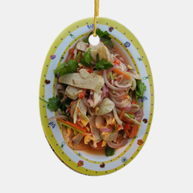 Thai Spicy Sausage Salad ... Asian Street Food Ceramic Tree Decoration (Front)