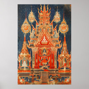 Thai Temple Art Print Traditional Buddhist Red and