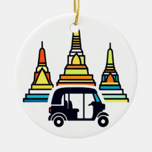 Thai Temples And Tuk Tuks Ceramic Tree Decoration