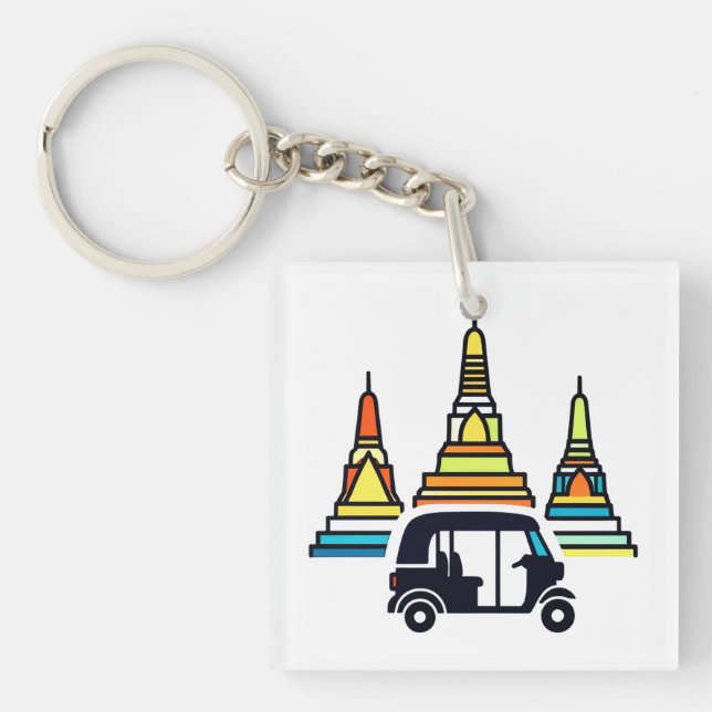 Thai Temples And Tuk Tuks Key Ring (Front)