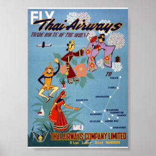 Thai Vintage Air Travel Poster Restored