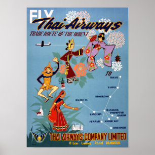 Thai Vintage Air Travel Poster Restored