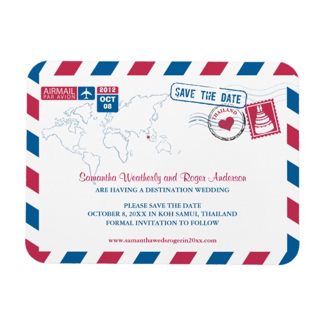 THAILAND Air Mail Wedding Save the Date 3x4 Magnet (Horizontal)