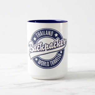 Thailand Backpacker World Traveller logo Two-Tone Coffee Mug