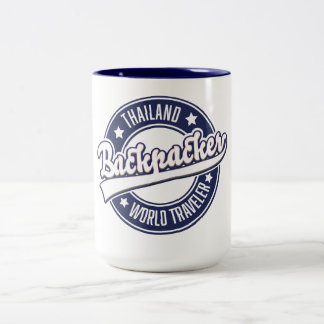 Thailand Backpacker World Traveller logo Two-Tone Coffee Mug