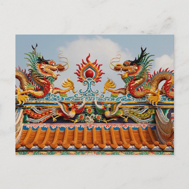 Thailand Bangkok card with two dragons temple (Front)