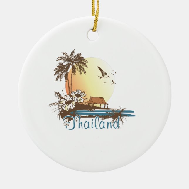 Thailand Beach Hut Ceramic Tree Decoration (Front)
