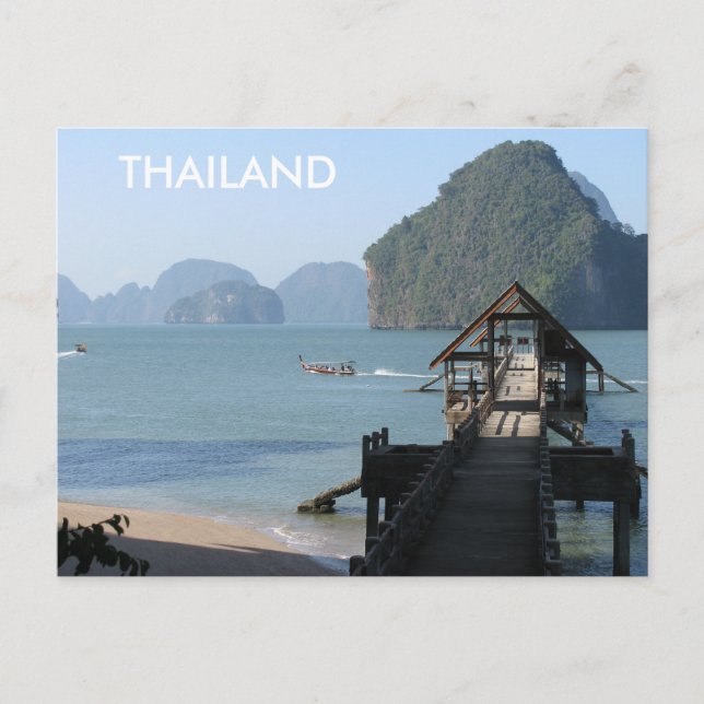 Thailand Beach Phangnga Bay Longtail Boats Postcard (Front)