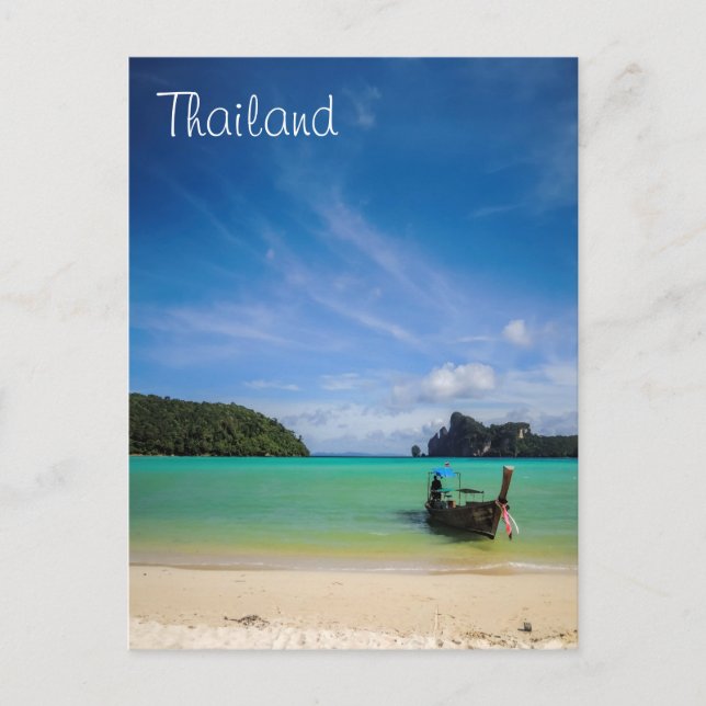 Thailand Beach Photo with Fishing Boat Postcard (Front)
