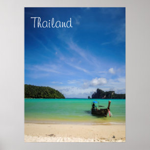 Thailand Beach Photo with Fishing Boat Poster