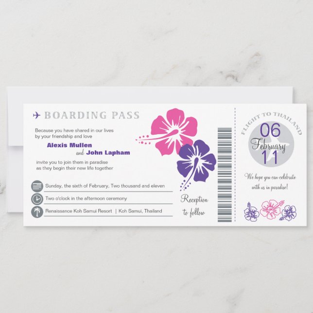 Thailand Boarding Pass Wedding Invitation (Front)