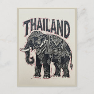 Thailand Elephant Block Print Postcard