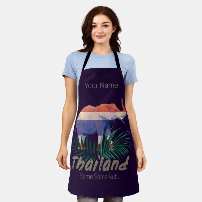Thailand Elephant Flag Jungle Leaves Thai Souvenir Apron (Worn)