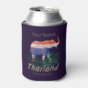 Thailand Elephant Flag Jungle Leaves Thai Souvenir Can Cooler