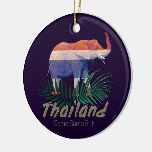 Thailand Elephant Flag Jungle Leaves Thai Souvenir Ceramic Tree Decoration (Left)