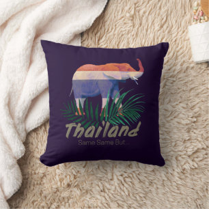 Thailand Elephant Flag Jungle Leaves Thai Souvenir Cushion