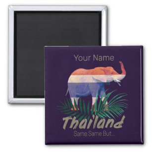 Thailand Elephant Flag Jungle Leaves Thai Souvenir Magnet