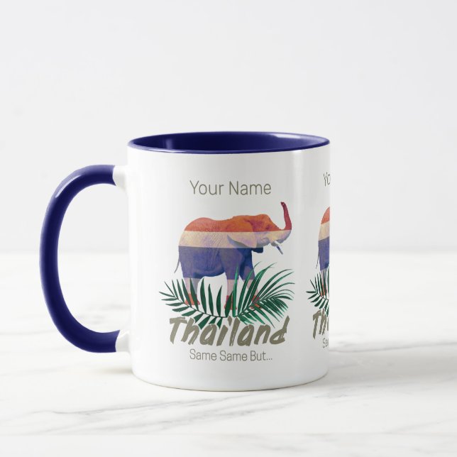 Thailand Elephant Flag Jungle Leaves Thai Souvenir Mug (Left)