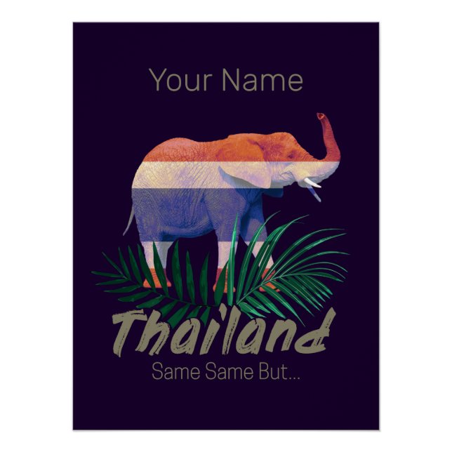 Thailand Elephant Flag Jungle Leaves Thai Souvenir Poster (Front)