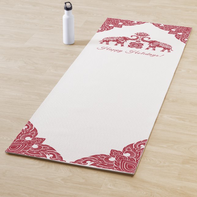Thailand Elephant Happy Holidays Gift Red White Yoga Mat (In Situ)