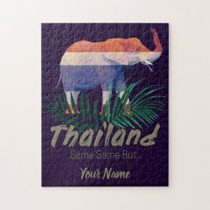 Thailand Elephant with Flag and Jungle leaves Jigsaw Puzzle
