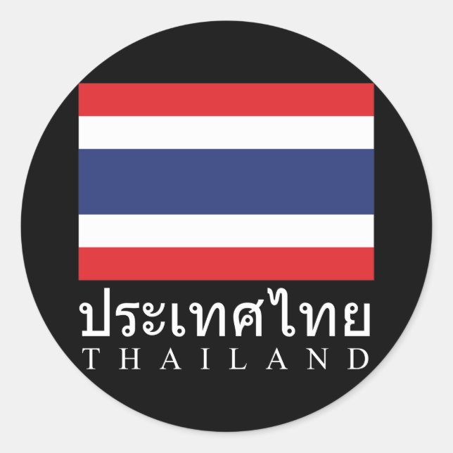 Thailand Flag With Thailand Word In Thai Language Classic Round Sticker (Front)