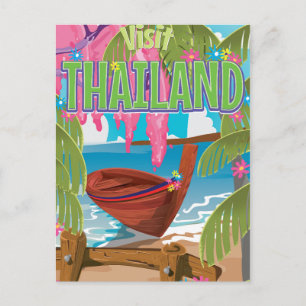 Thailand fun vintage travel poster postcard