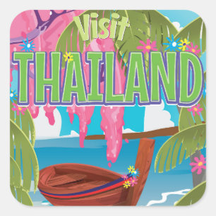 Thailand fun vintage travel poster square sticker