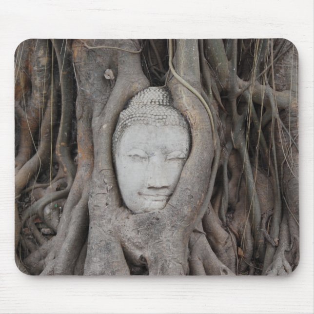 Thailand Head of Buddha surrounded by trees Mouse Mat (Front)