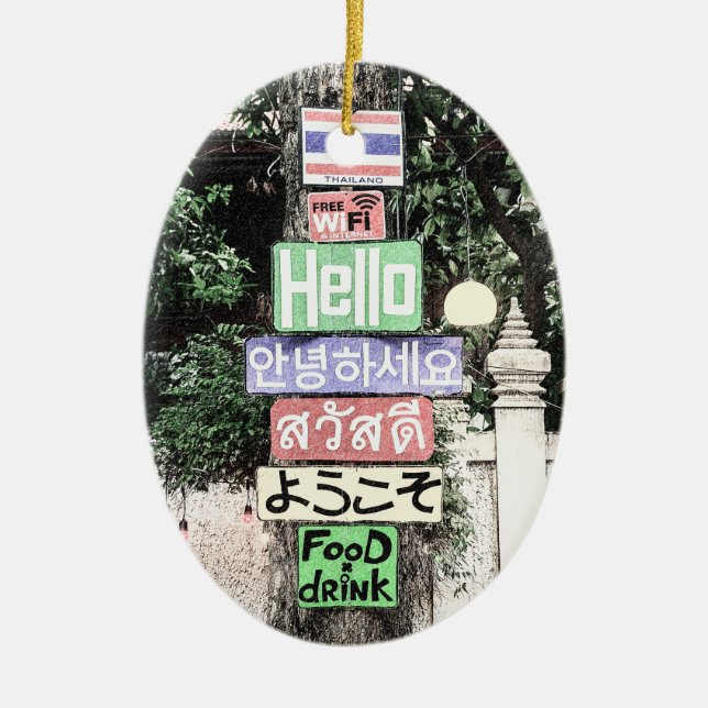 Thailand Hello Signs Travel Ceramic Tree Decoration (Front)
