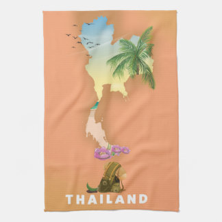 Thailand illustrated map tea towel