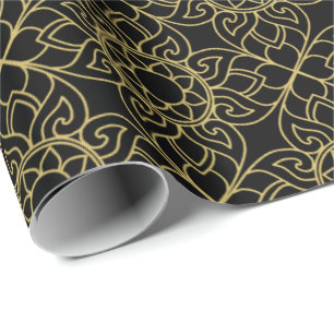 Thailand Motif Gold Black Wrapping Paper