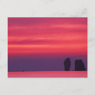 Thailand, Phang Nga Bay. Pink sky reflected in Postcard